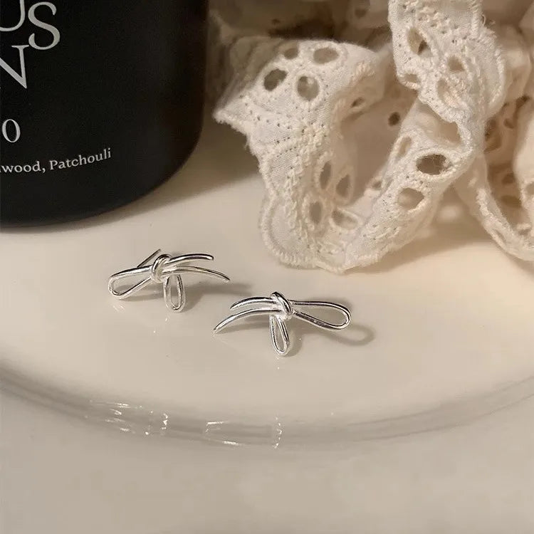 Bow Knot Ear Studs - 925 Sterling Silver Earrings for Women