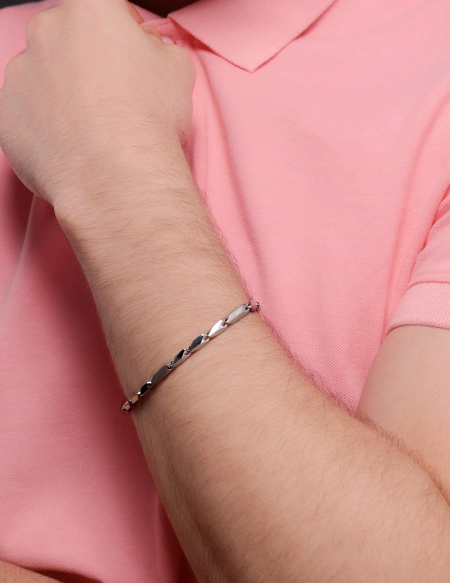 Sleek Modern Link 925 Sterling Silver Bracelet for Men