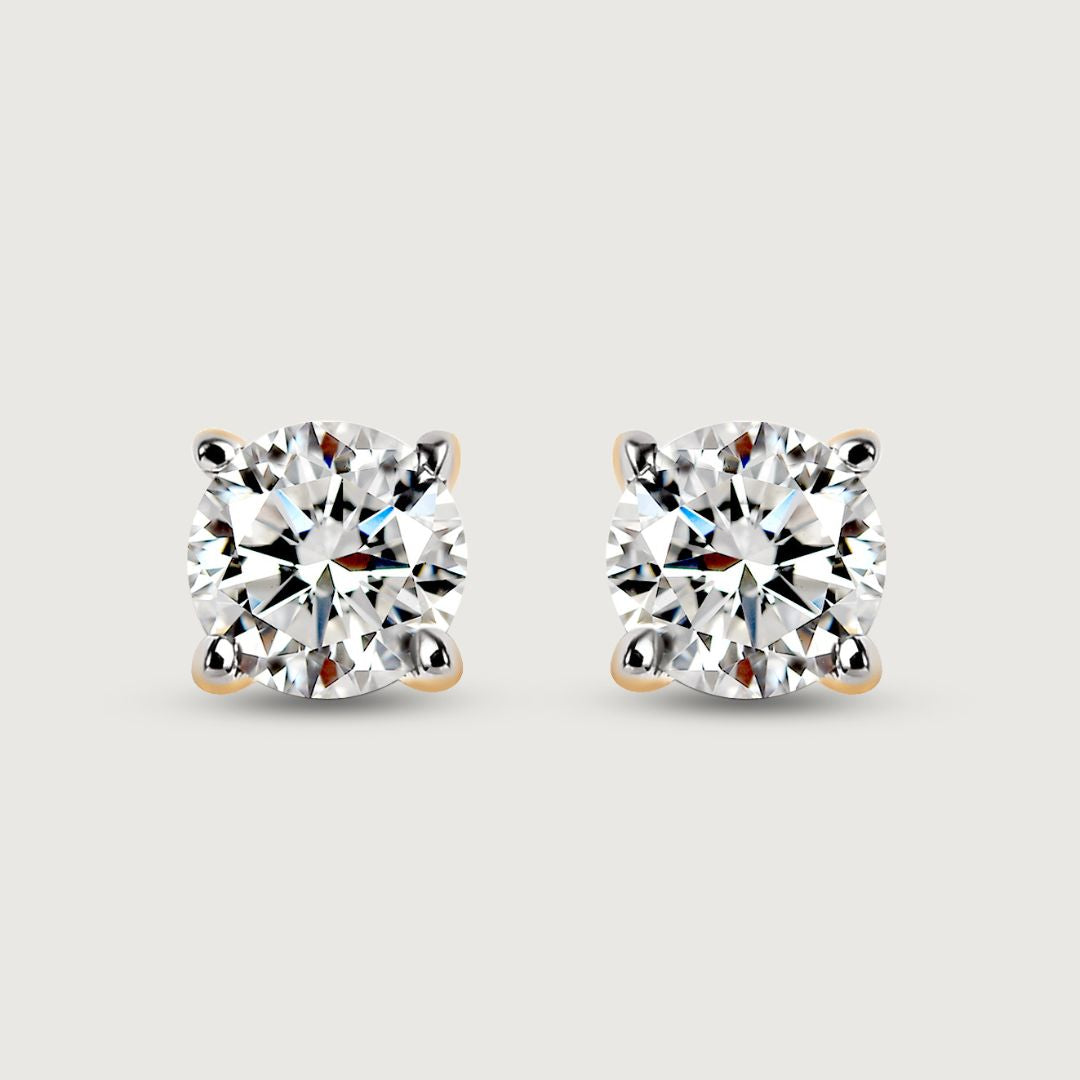Round Cut Lab Grown Diamond Sleep Stud Earrings - Gold Earrings for Women