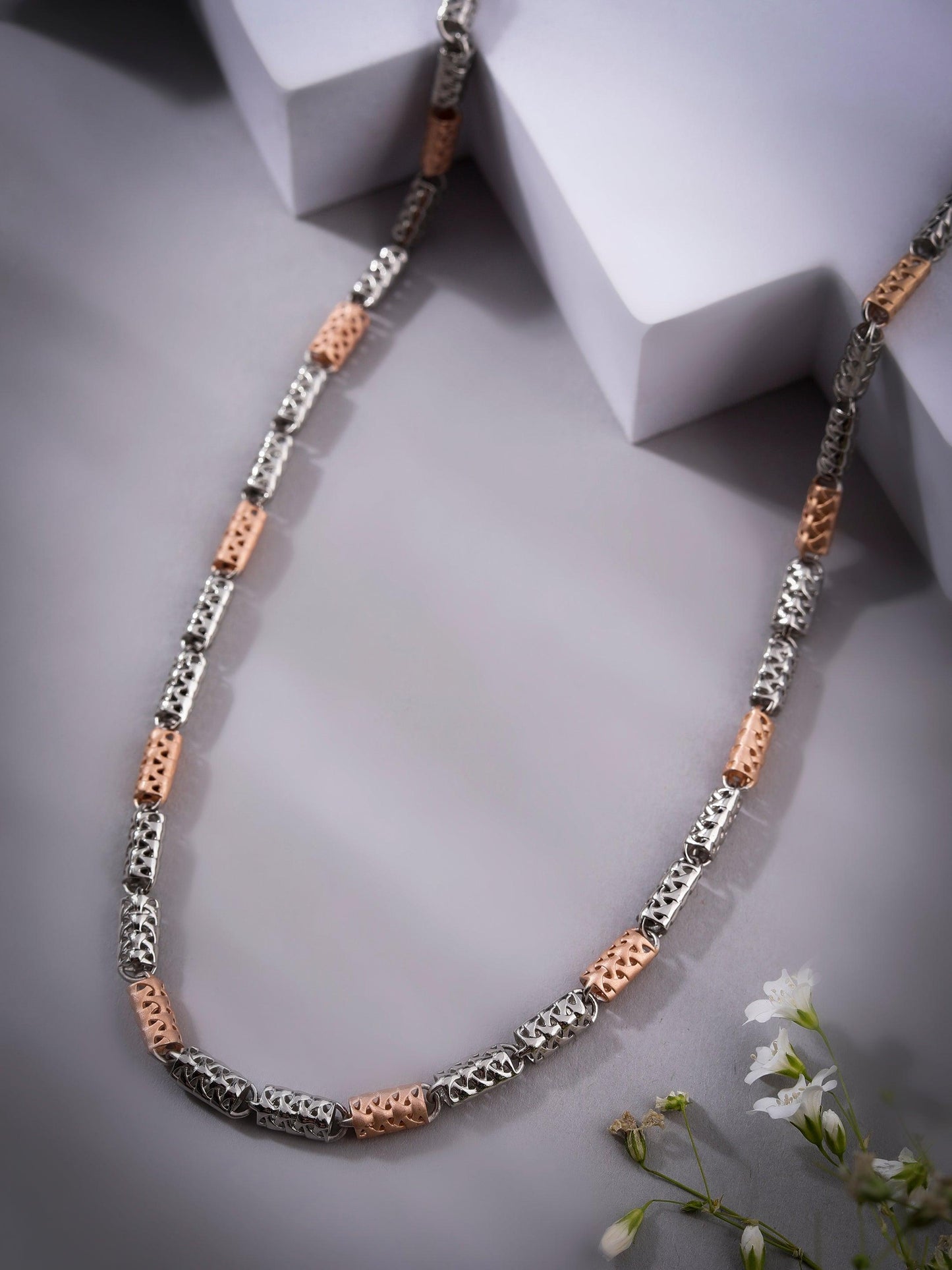 Two-Tone Cylindrical Cut-Out 925 Sterling Silver Chain