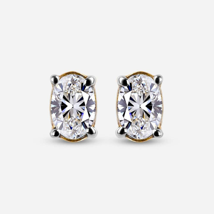 Oval Cut Lab Grown Diamond Sleep Stud Earrings - Gold Earrings for Women