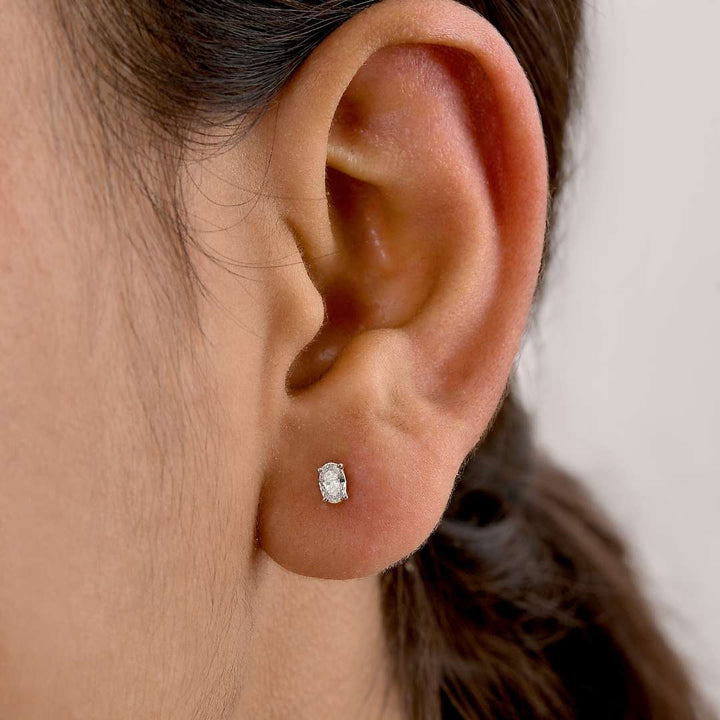Oval Cut Lab Grown Diamond Sleep Stud Earrings - Gold Earrings for Women