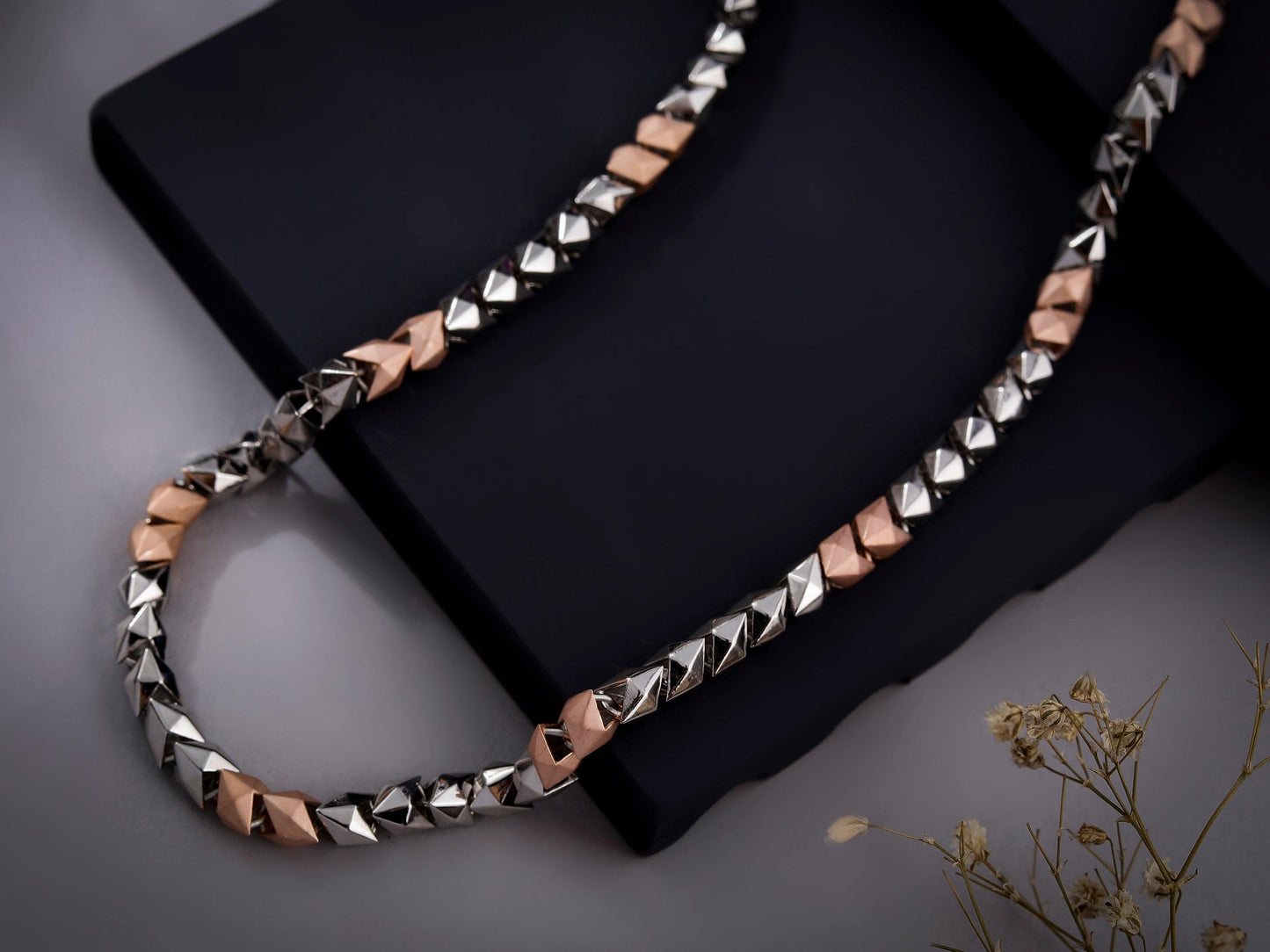 Two-Tone Pyramid Link 925 Sterling Silver Chain