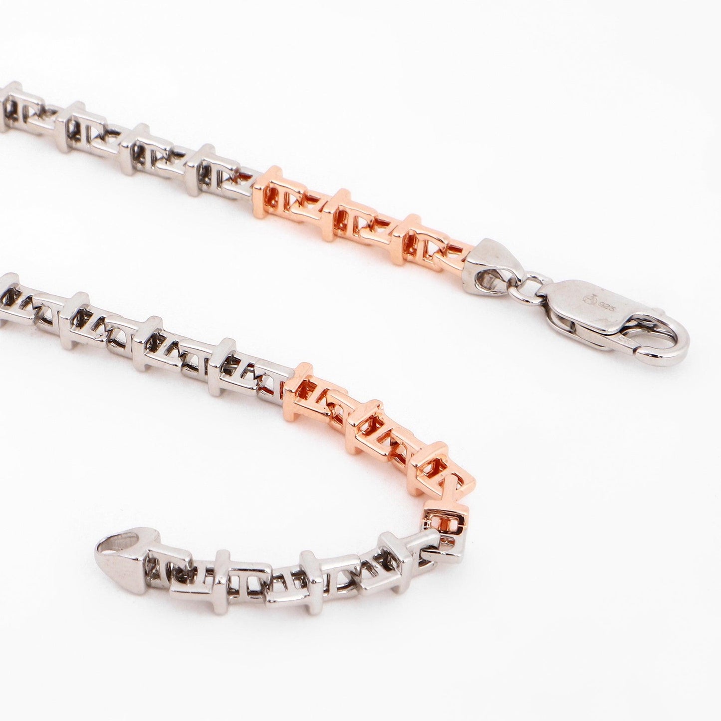 Two-Tone Box Link 925 Sterling Silver Chain