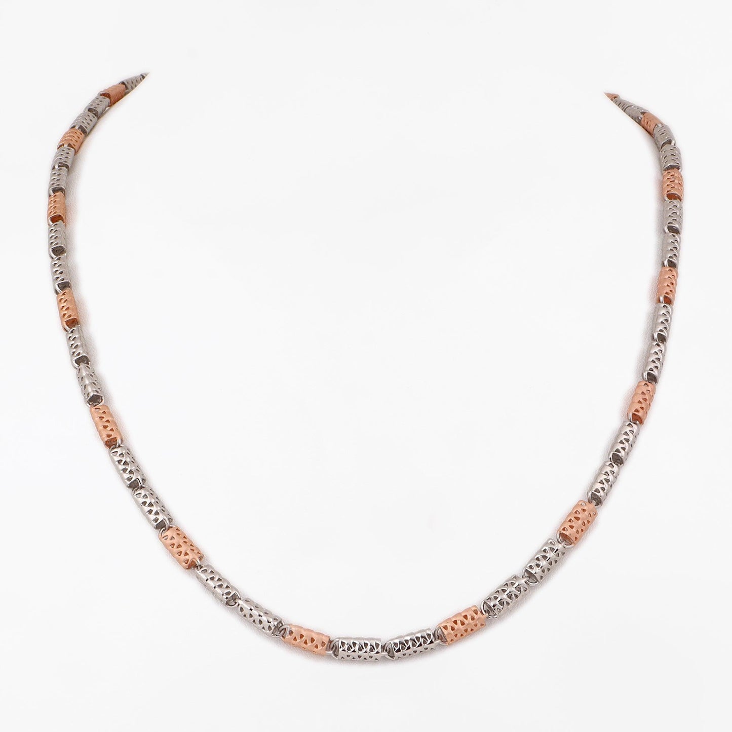 Two-Tone Cylindrical Cut-Out 925 Sterling Silver Chain