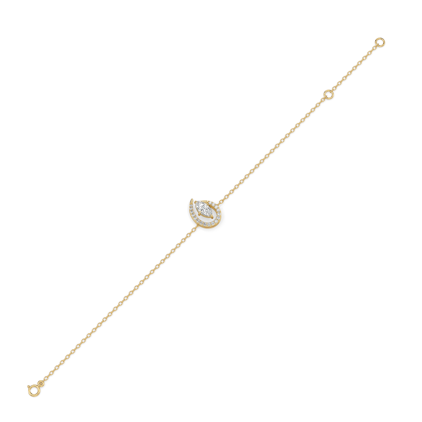 Radiant Marquise & Round Diamond Halo Bracelet in 9K/14K Gold