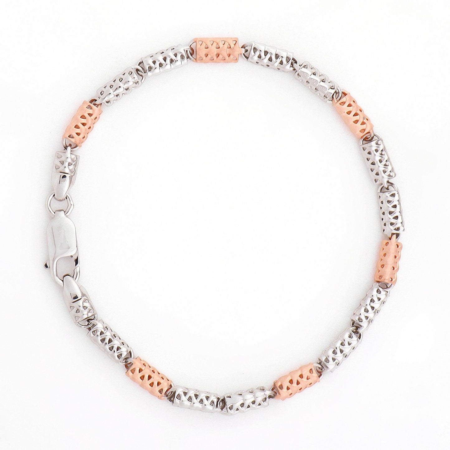 Dual-Tone Cylindrical Link 925 Sterling Silver Bracelet for Men