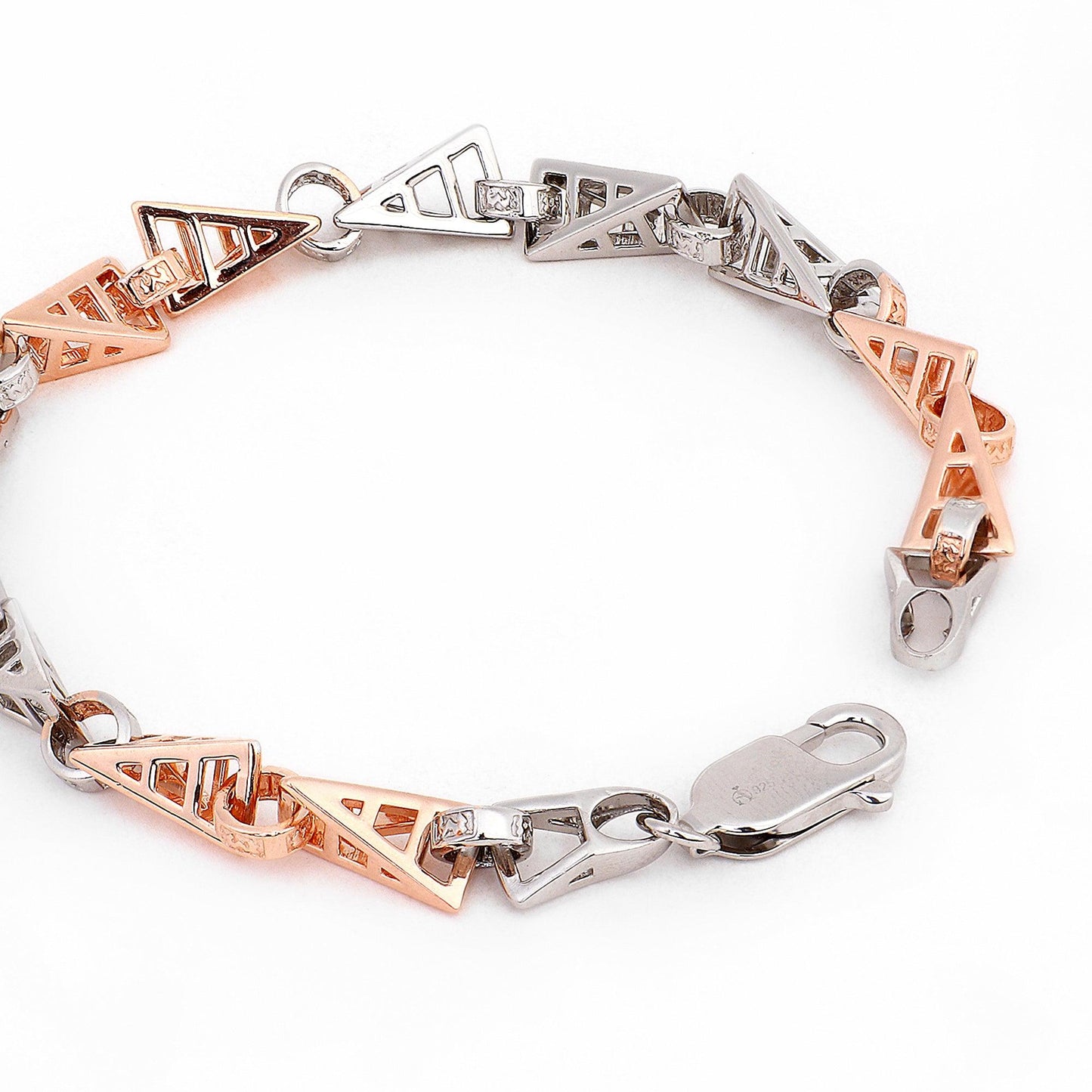 Dual-Tone Geometric Link 925 Sterling Silver Bracelet for Men