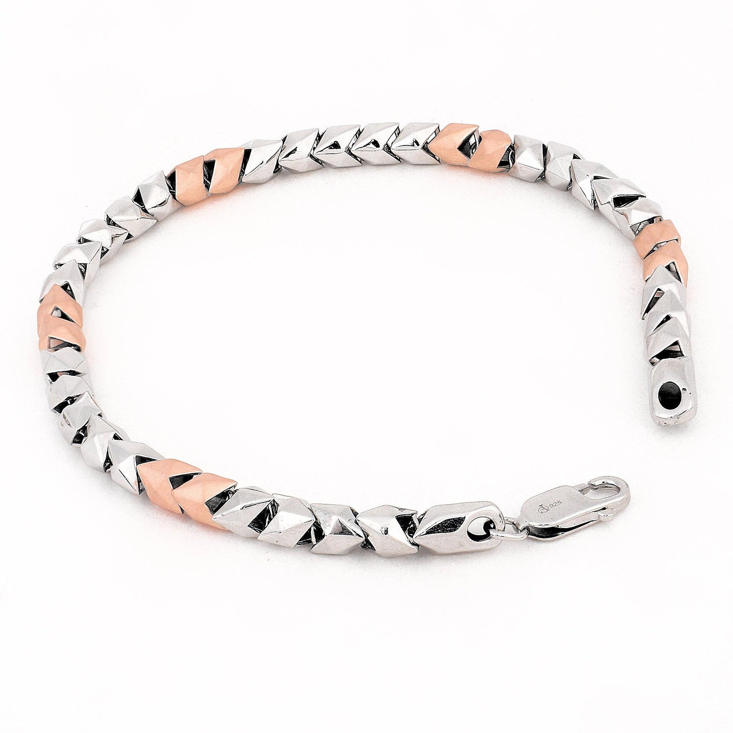 Geometric Chevron Dual-Tone 925 Sterling Silver Bracelet for Men