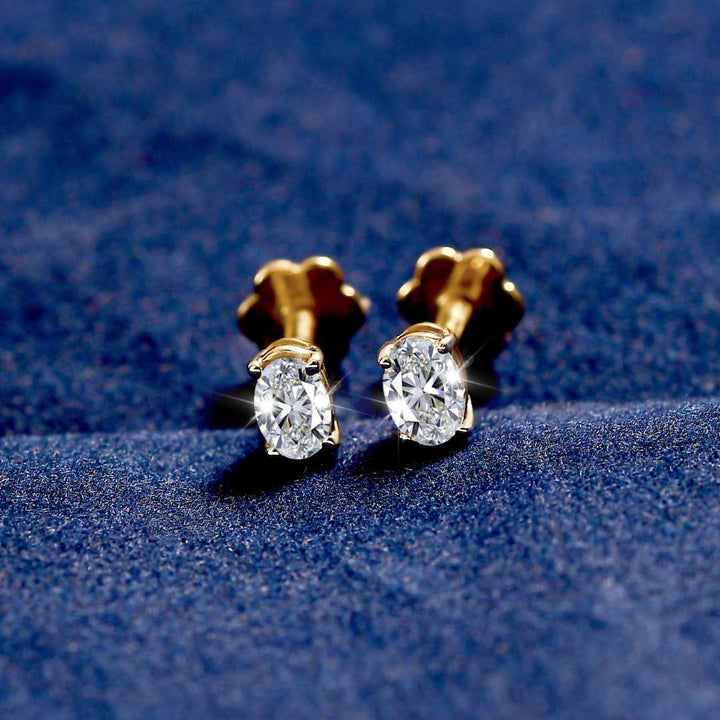 Oval Cut Lab Grown Diamond Sleep Stud Earrings - Gold Earrings for Women