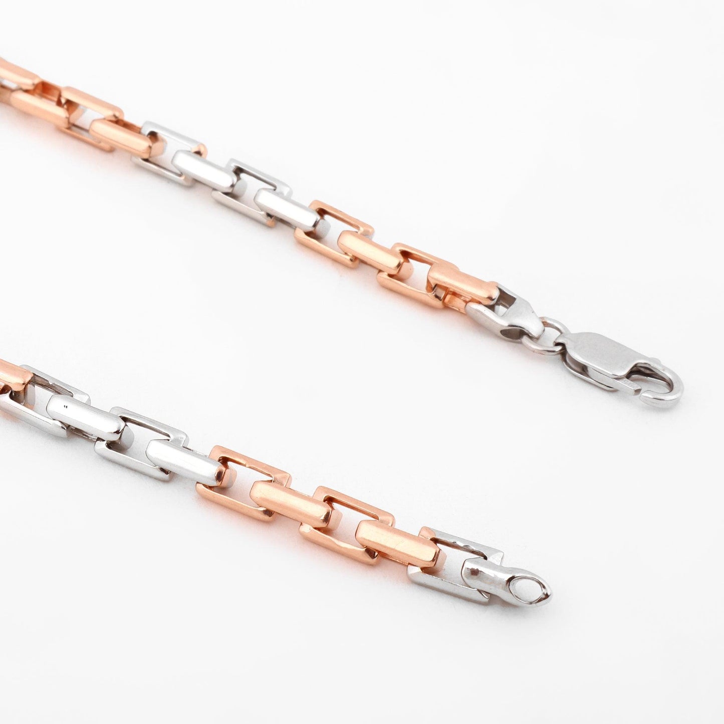 Two-Tone Rectangular Box Link 925 Sterling Silver Chain