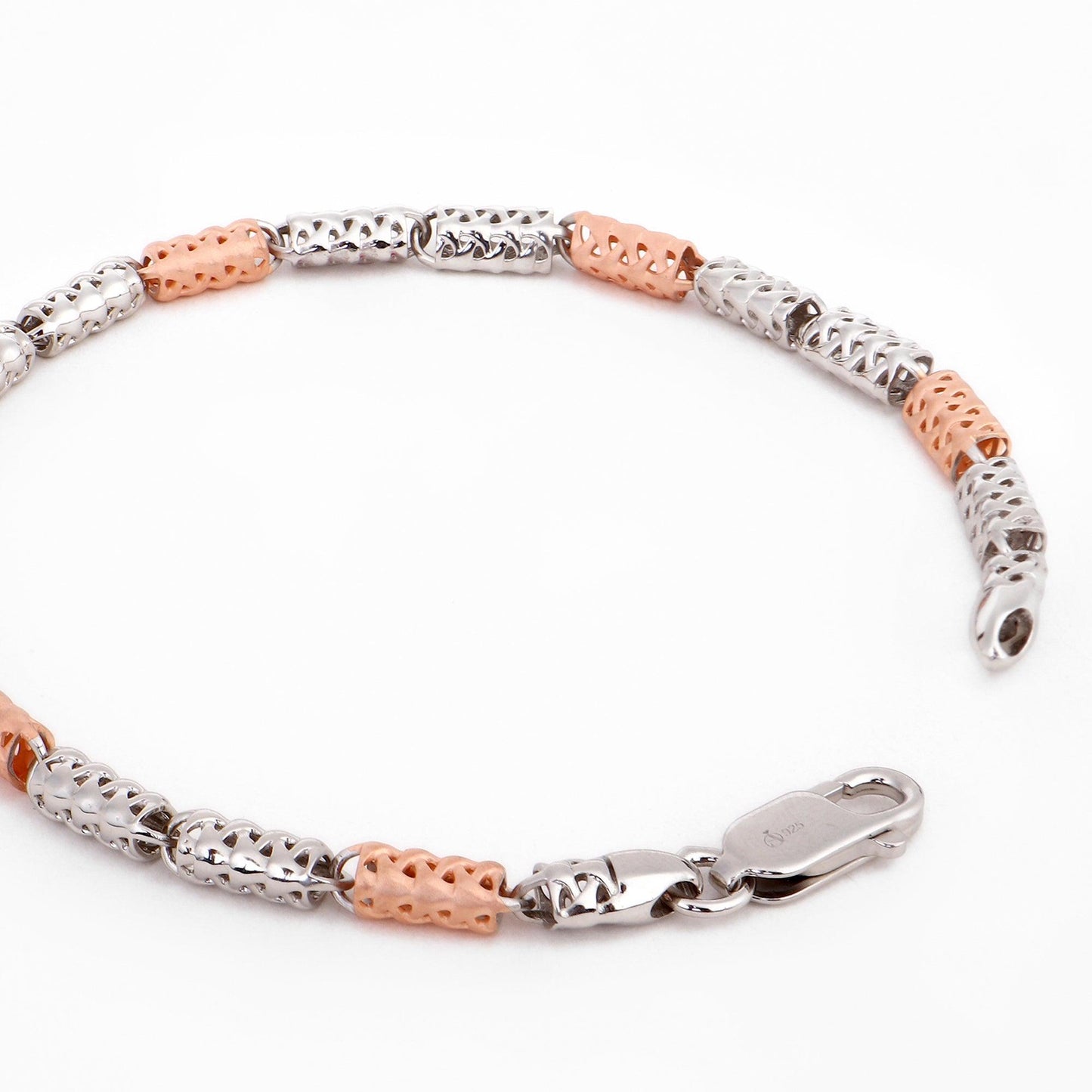 Dual-Tone Cylindrical Link 925 Sterling Silver Bracelet for Men