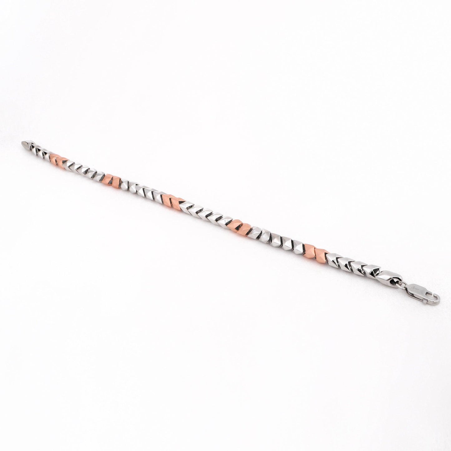 Geometric Chevron Dual-Tone 925 Sterling Silver Bracelet for Men