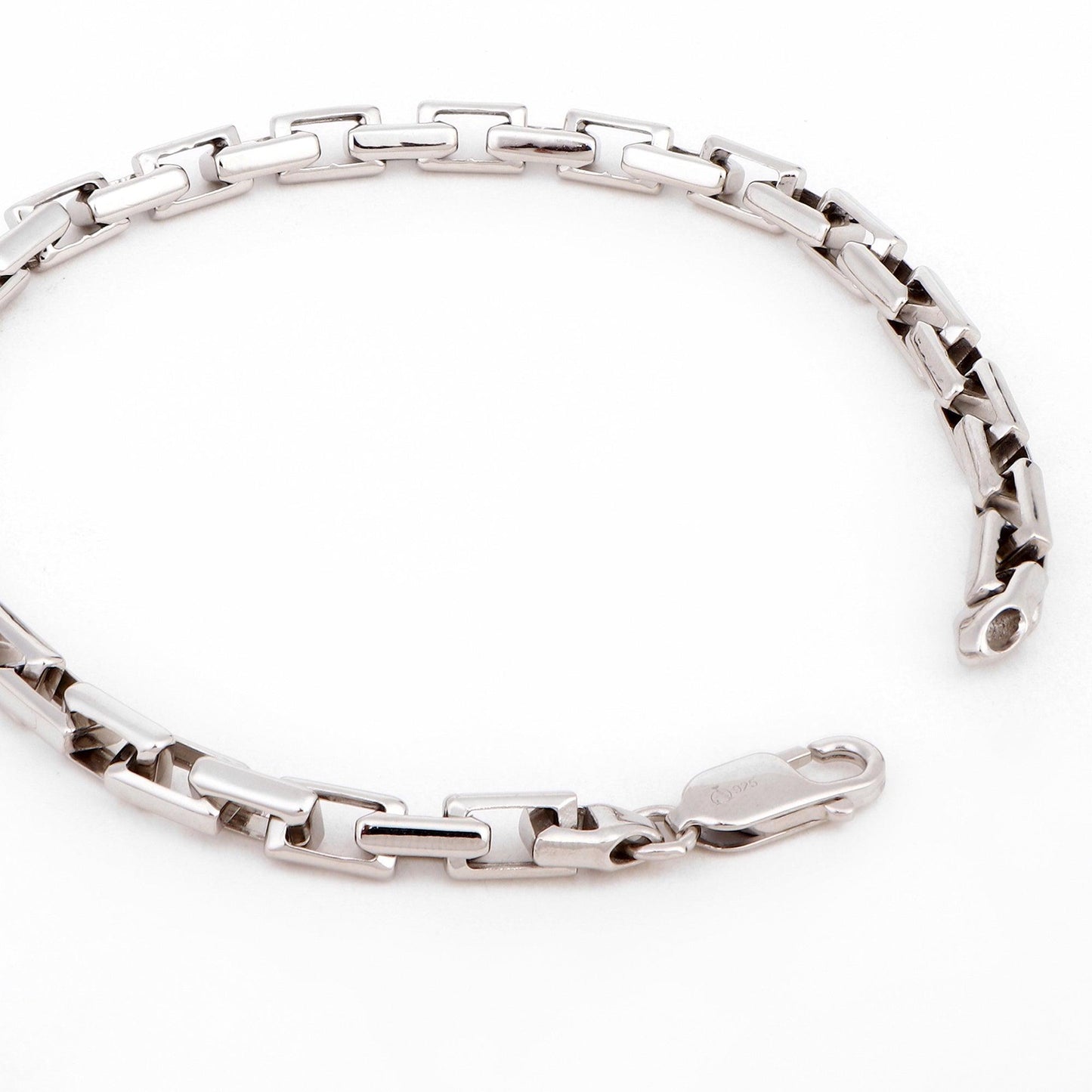 Rectangular Link 925 Sterling Silver Bracelet for Men