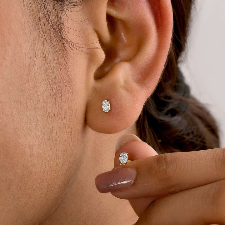 Oval Cut Lab Grown Diamond Sleep Stud Earrings - Gold Earrings for Women