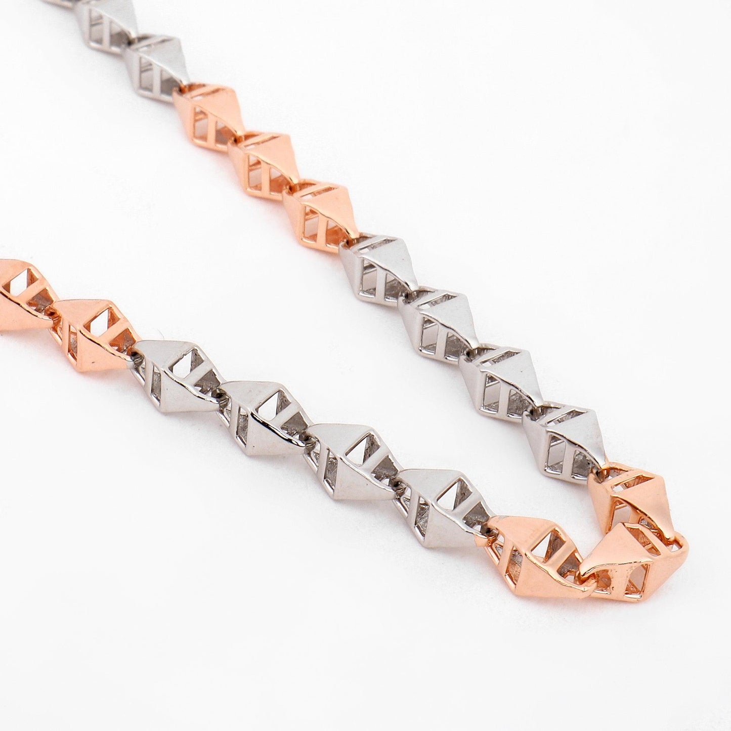 Two-Tone Hollow Pyramid Link 925 Sterling Silver Chain