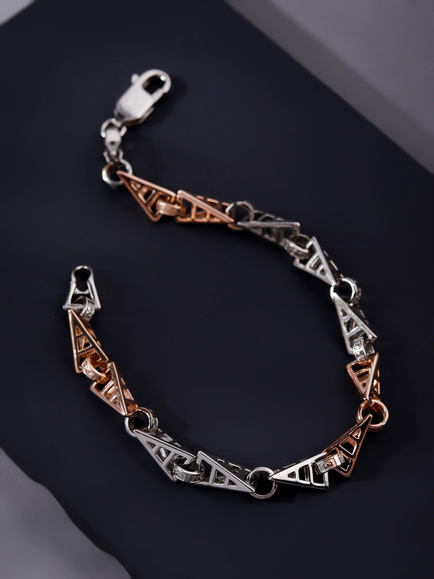 Dual-Tone Geometric Link 925 Sterling Silver Bracelet for Men