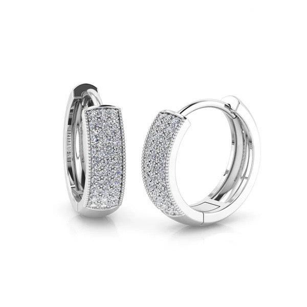 925 Sterling Silver Pave CZ Hoop Earrings