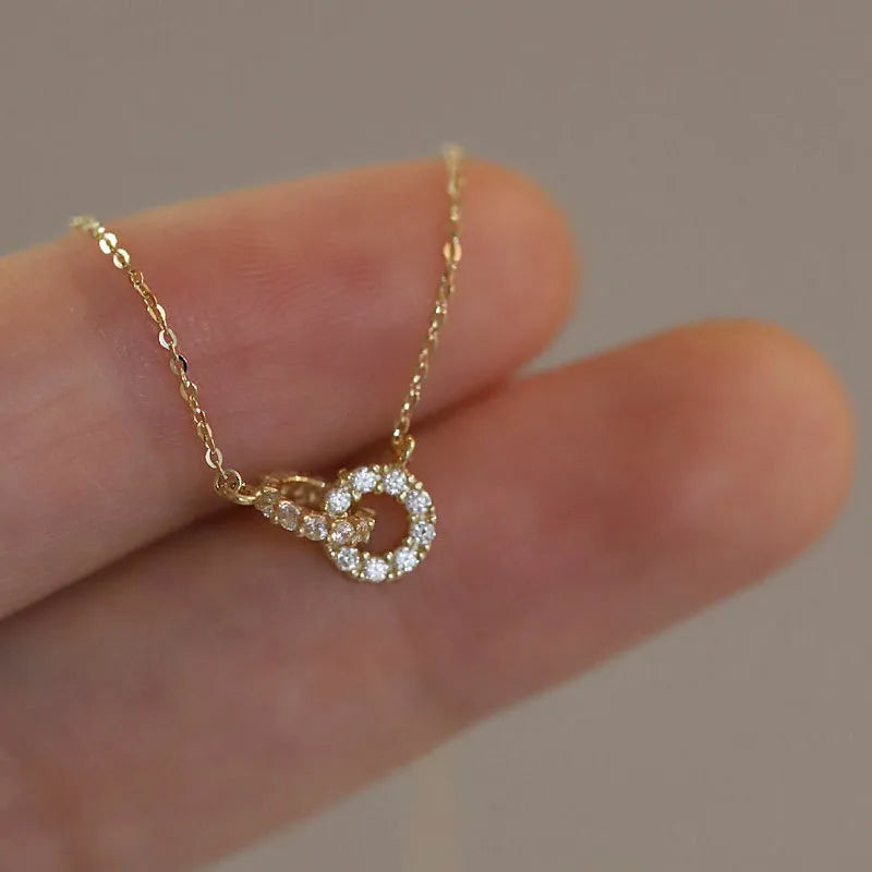Cable Chain Gold Plating Inlay Round Pendant Necklace - 925 Sterling Silver Necklace for Women
