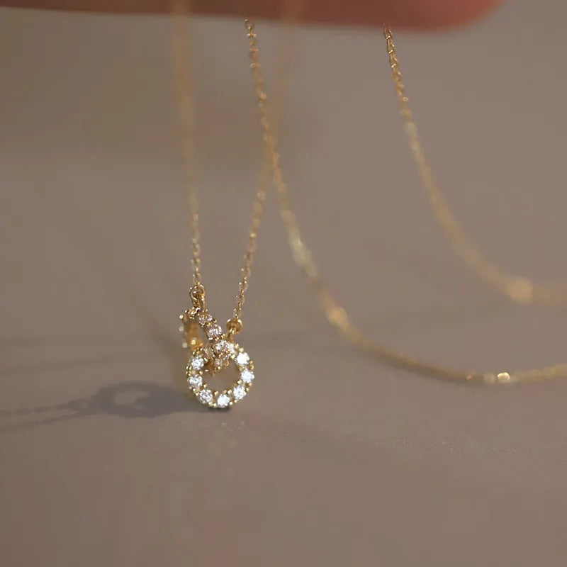 Cable Chain Gold Plating Inlay Round Pendant Necklace - 925 Sterling Silver Necklace for Women