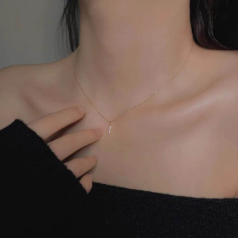 Rhinestones Gold Plating Inlay Solid Pendant Necklace - 925 Sterling Silver Necklace for Women