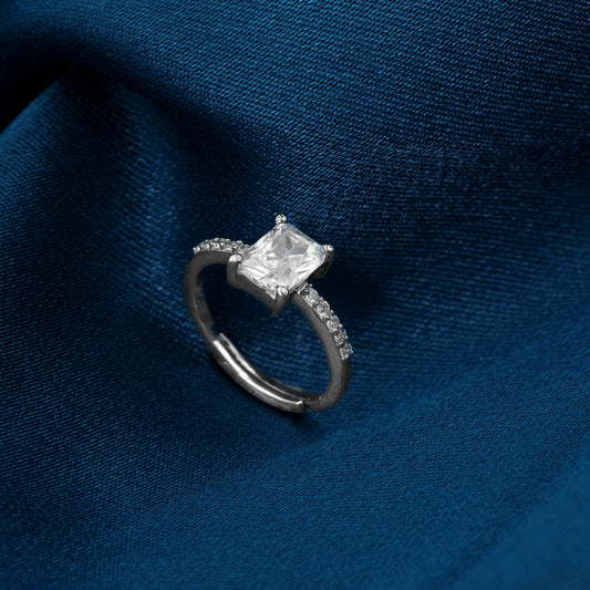 Luna Emerald-Cut Adjustable Ring - 925 Sterling Silver Rings For Women