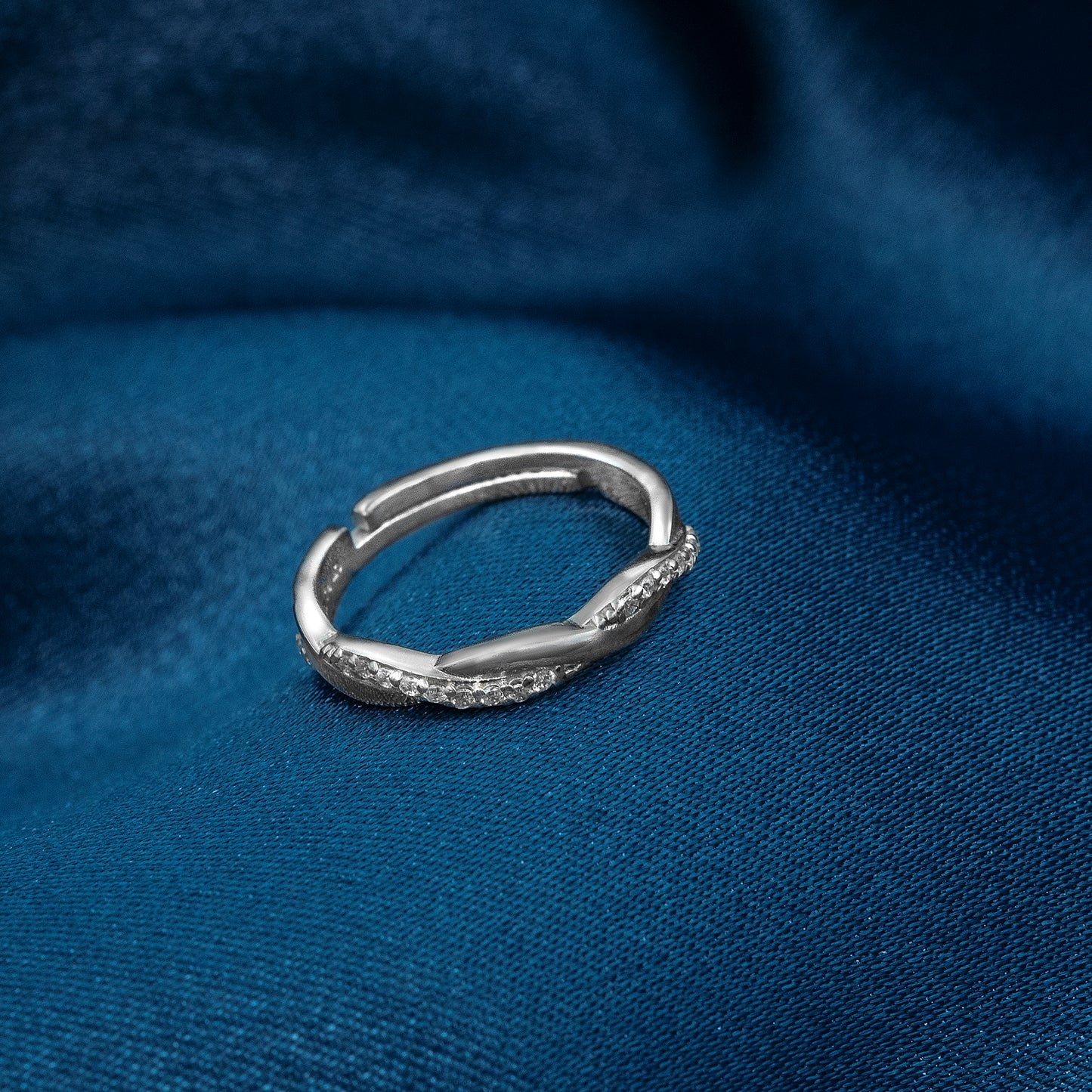 Aurora Twisted Rhodium-Plated Adjustable Ring - 925 Sterling Silver Rings For Women