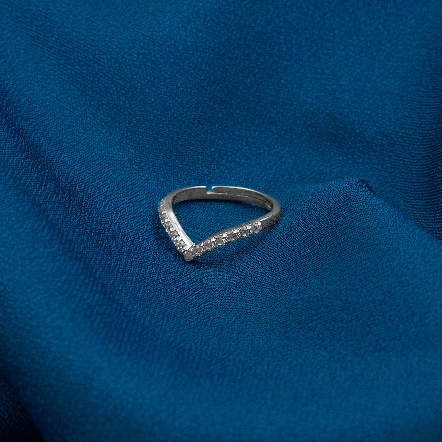 Nova V-Curve Rhodium-Plated Adjustable Ring - 925 Sterling Silver Rings For Women