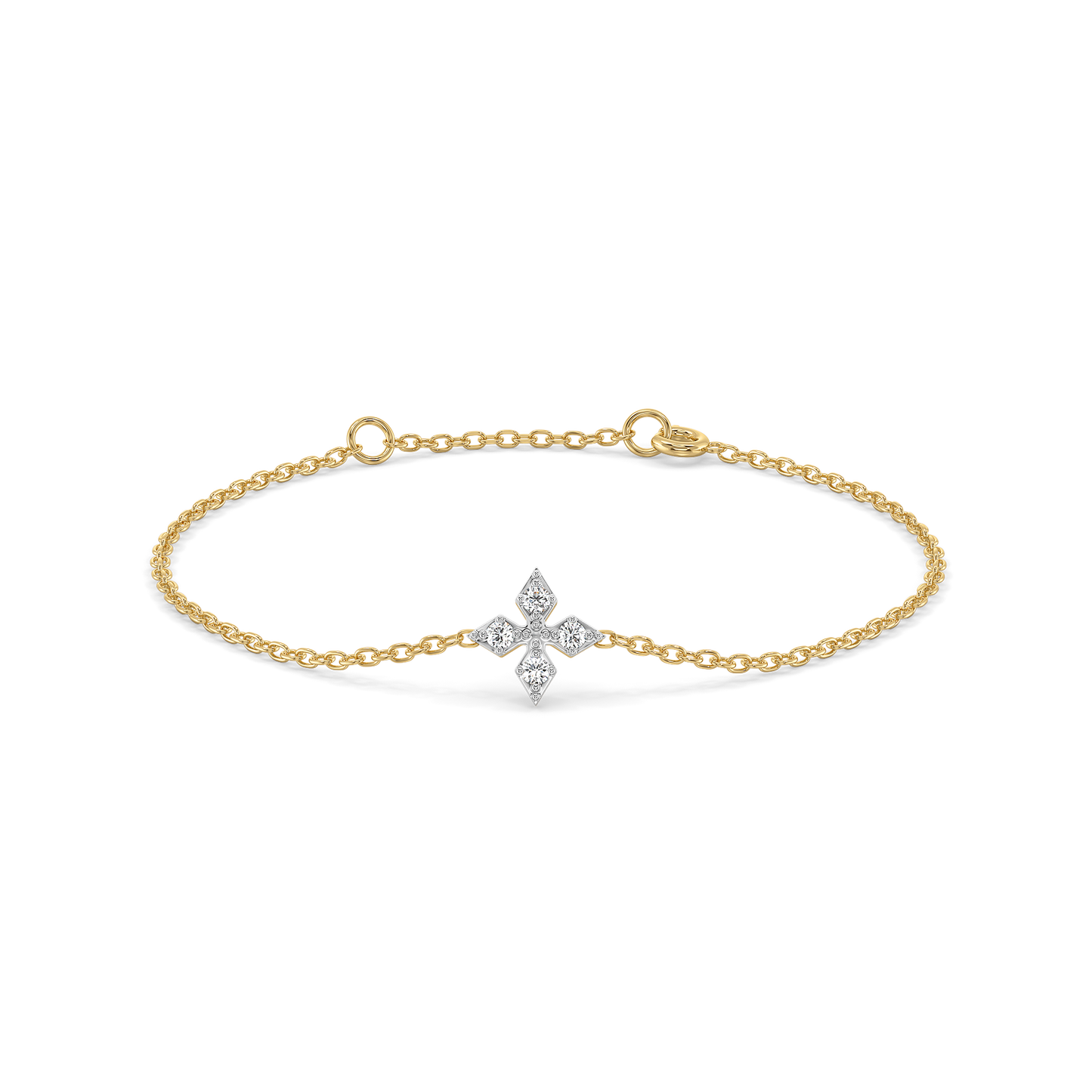 Diamond Floral Cross Bracelet in 9K/14K Gold | 0.13 Ct Lab Grown