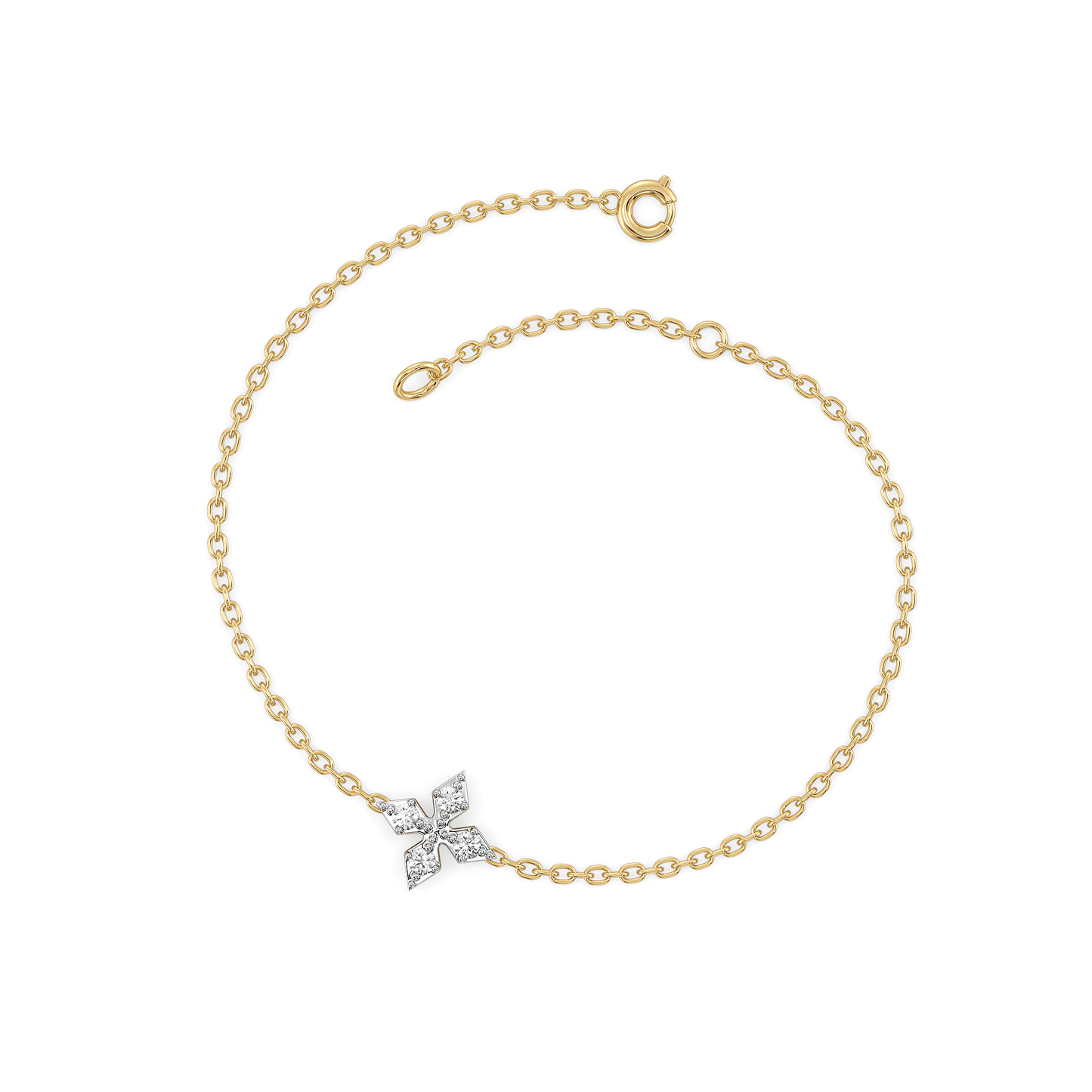 Diamond Floral Cross Bracelet in 9K/14K Gold | 0.13 Ct Lab Grown