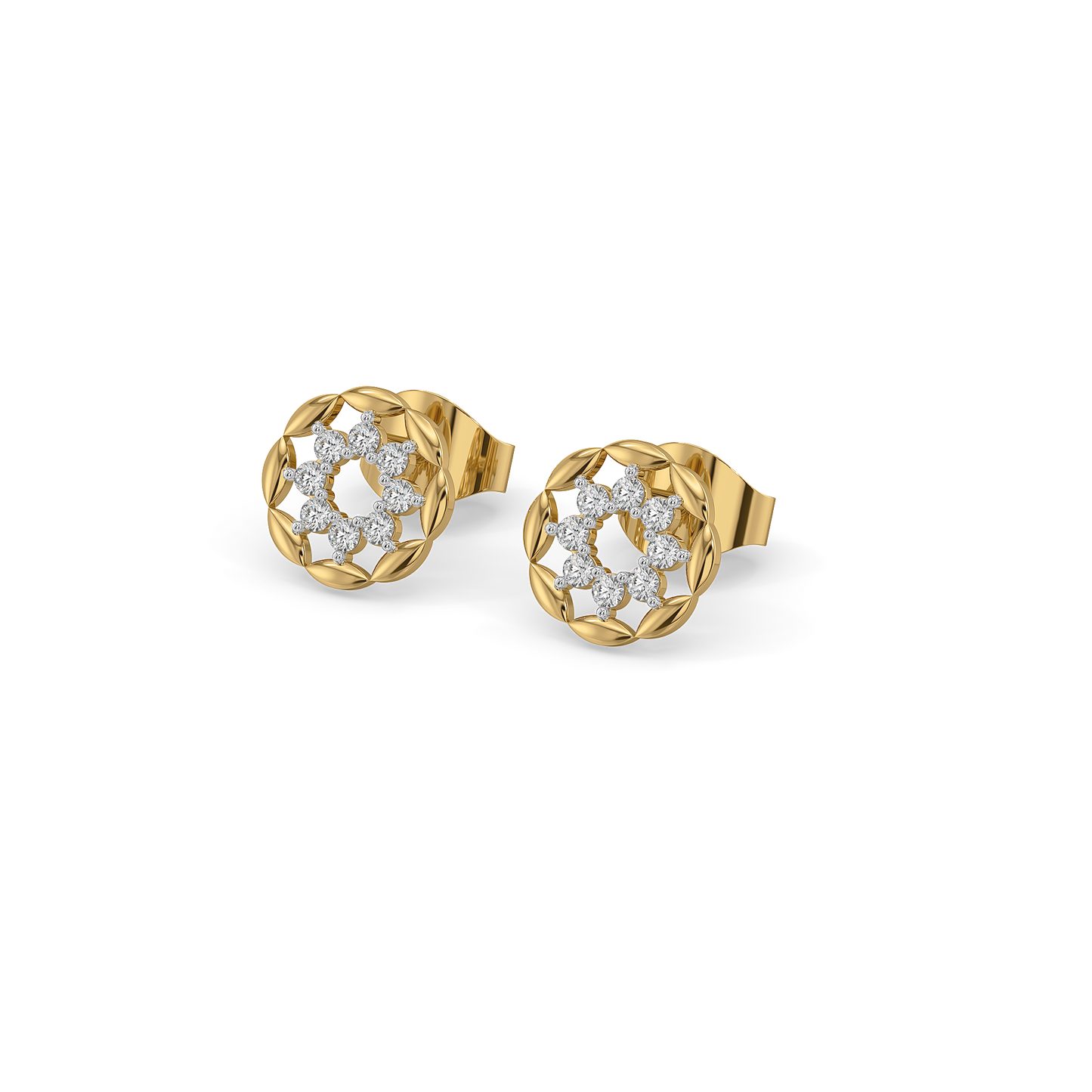 Floral Wreath Diamond Stud Earrings in 9K/14K Gold | 0.183 Ct Lab Grown