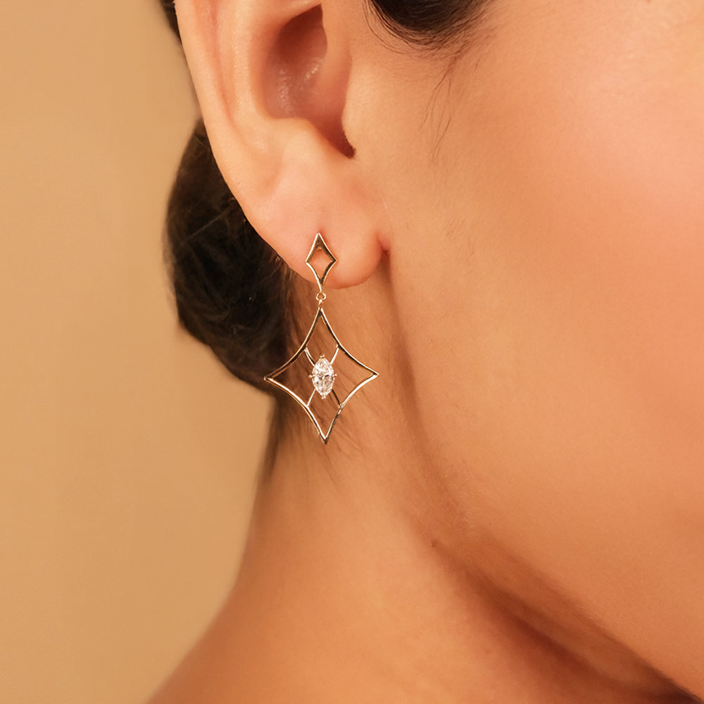 Marquise Diamond Geometric Drop Earrings in 9K/14K Gold | 0.41 Ct Lab Grown