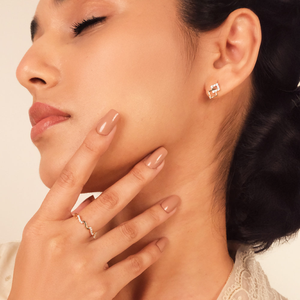 Diamond Interlinked Square Earrings in 9K/14K Gold | 0.20 Ct Lab Grown