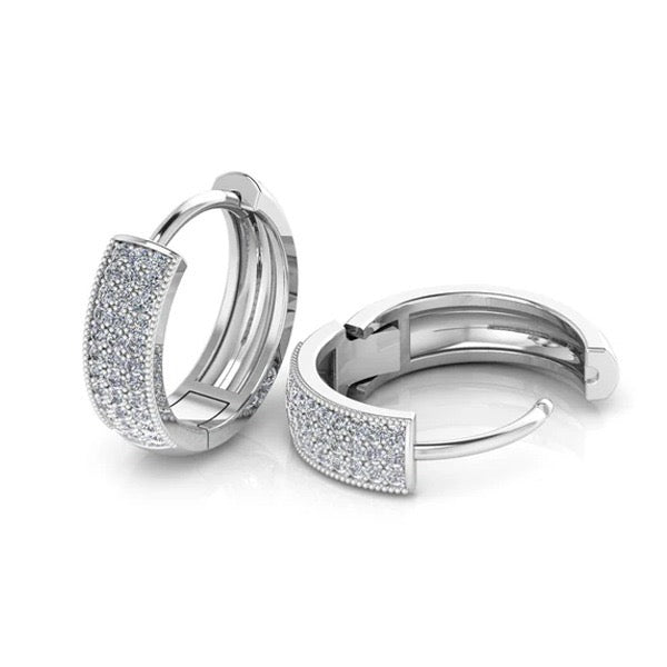 925 Sterling Silver Pave CZ Hoop Earrings