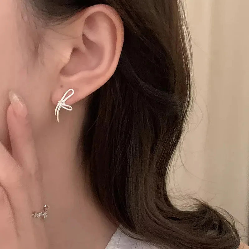 Bow Knot Ear Studs - 925 Sterling Silver Earrings for Women