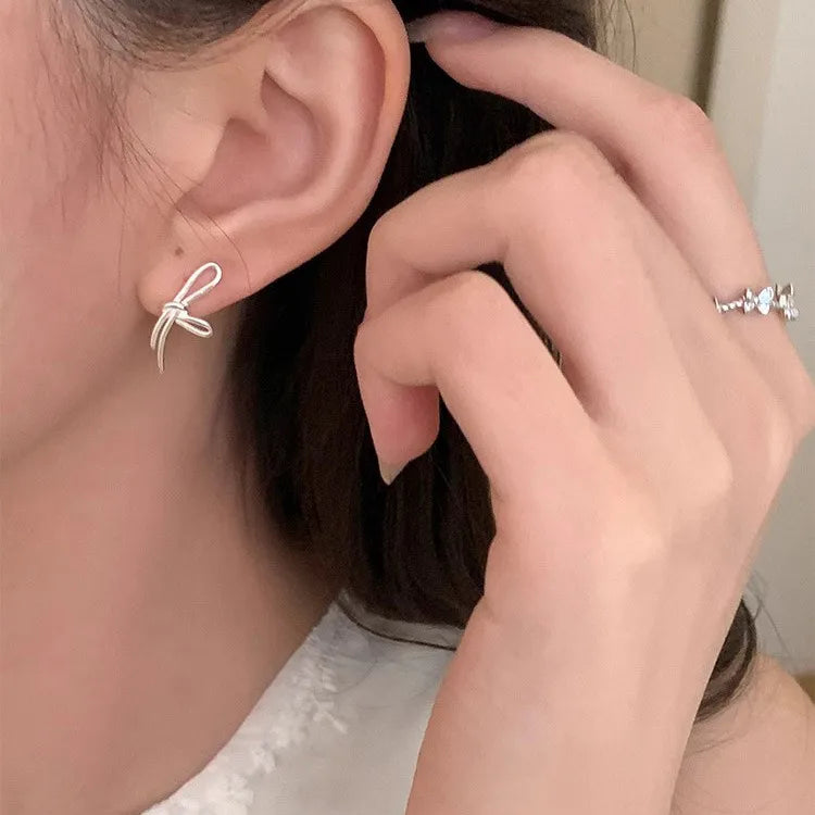 Bow Knot Ear Studs - 925 Sterling Silver Earrings for Women