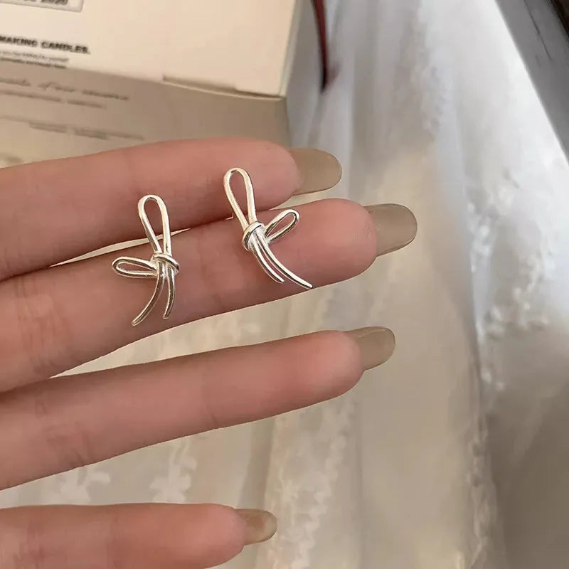 Bow Knot Ear Studs - 925 Sterling Silver Earrings for Women