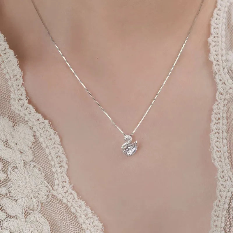 Swan Sparkle Necklace - 925 Sterling Silver Necklace for Women