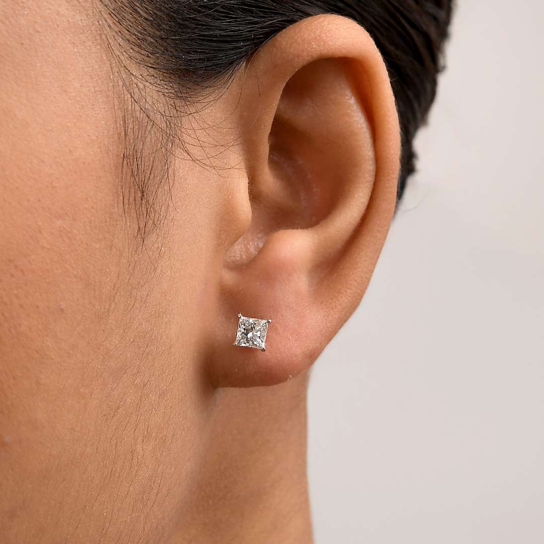 Princess Cut Lab Grown Diamond Sleep Stud Earrings - Gold Earrings for Women