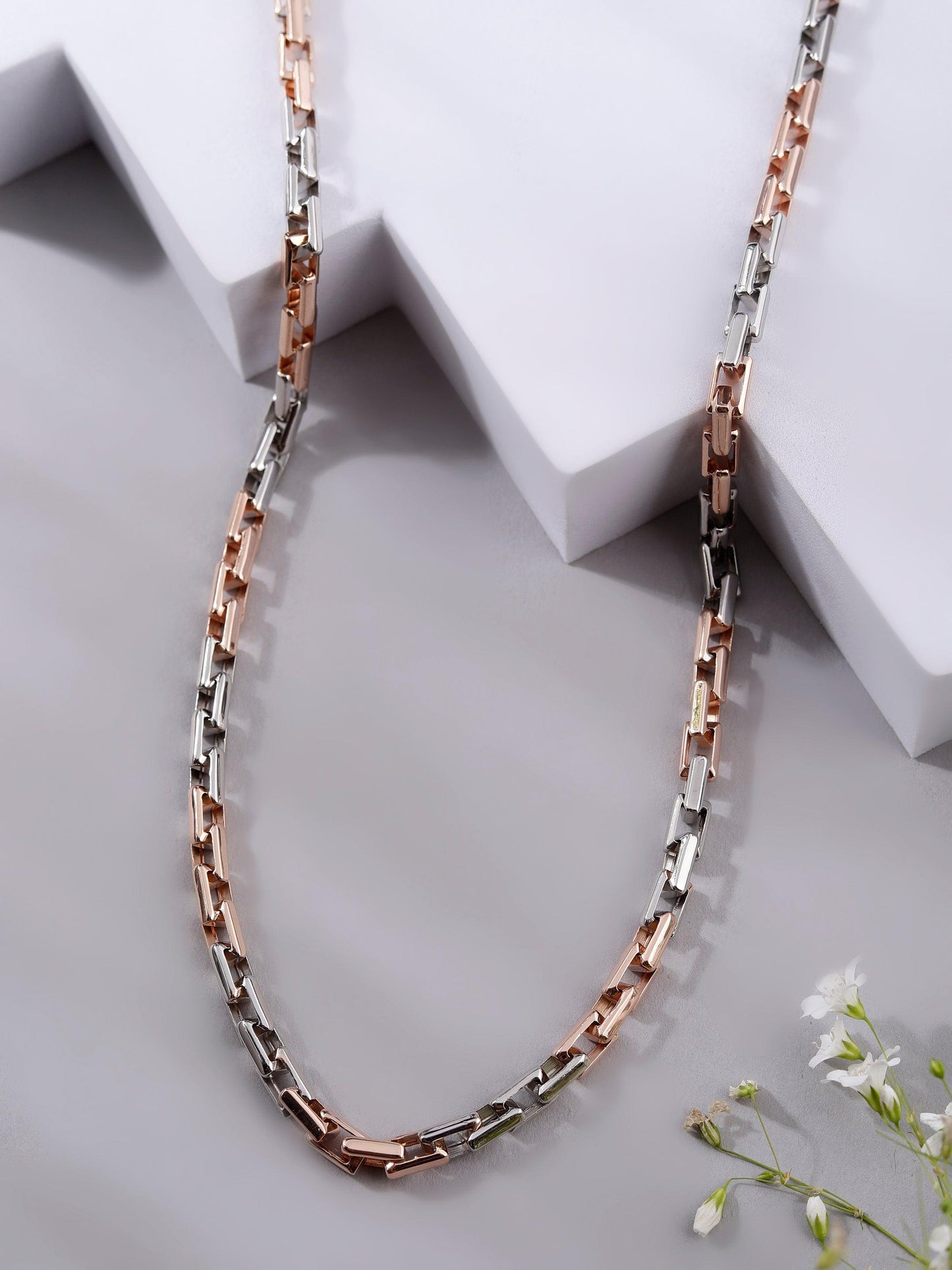 Two-Tone Rectangular Box Link 925 Sterling Silver Chain