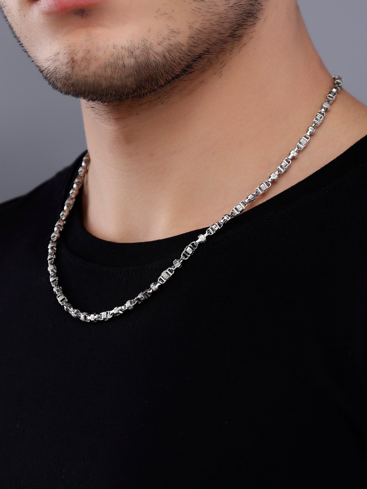 Designer Patterned 925 Sterling Silver Chain for Men