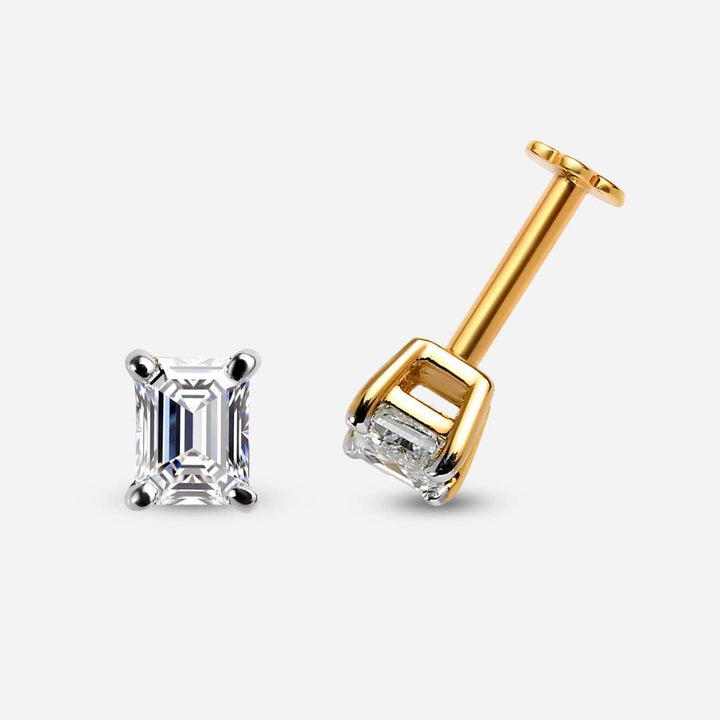 Emerald Cut Lab Grown Diamond Sleep Stud Earrings - Gold Earrings for Women