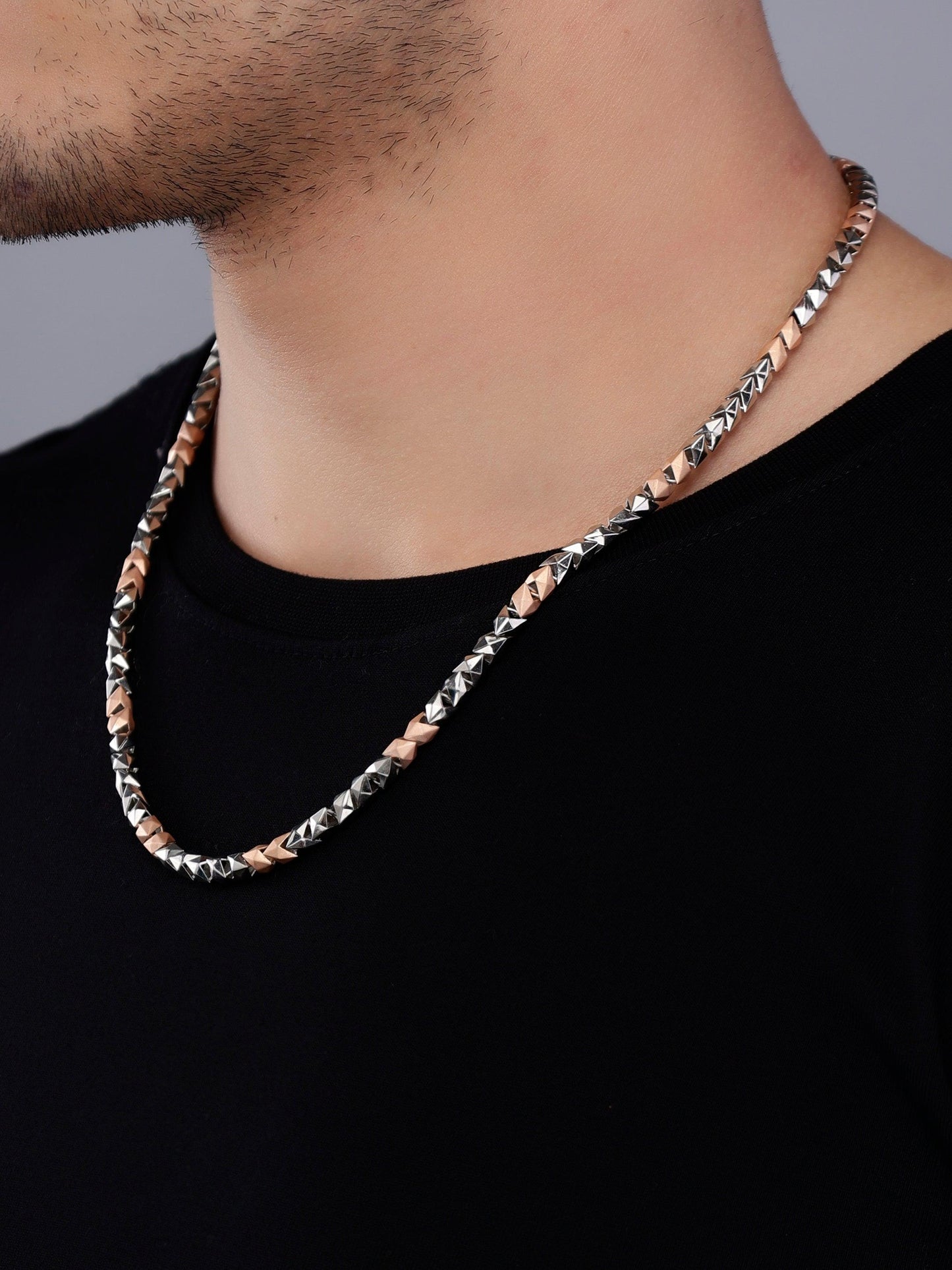 Two-Tone Pyramid Link 925 Sterling Silver Chain