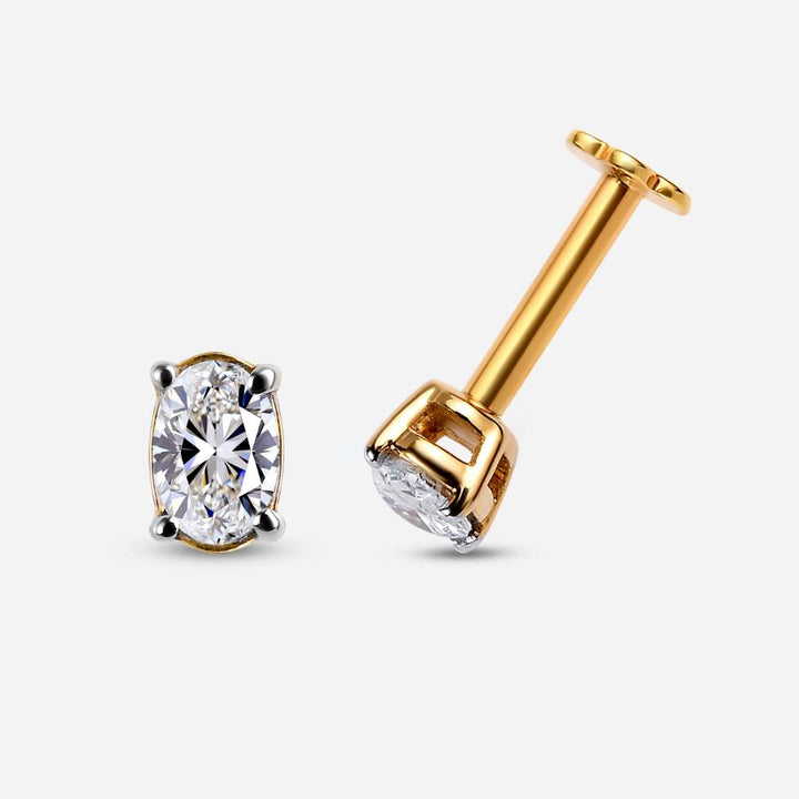 Oval Cut Lab Grown Diamond Sleep Stud Earrings - Gold Earrings for Women