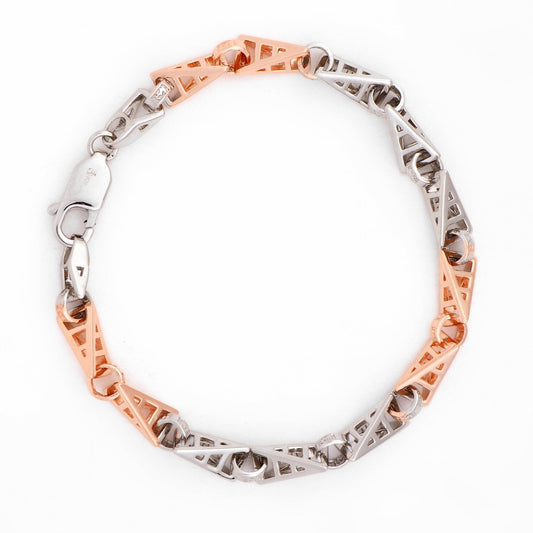 Dual-Tone Geometric Link 925 Sterling Silver Bracelet for Men