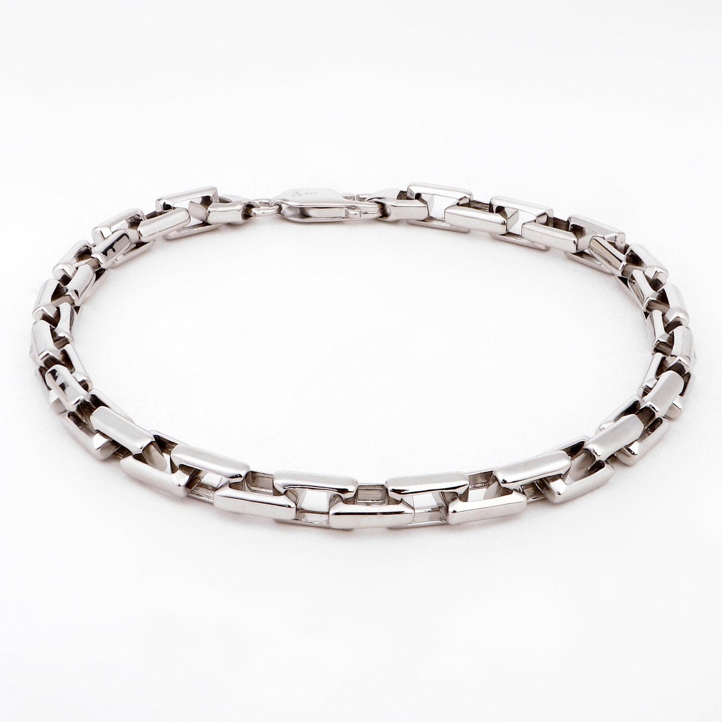 Rectangular Link 925 Sterling Silver Bracelet for Men