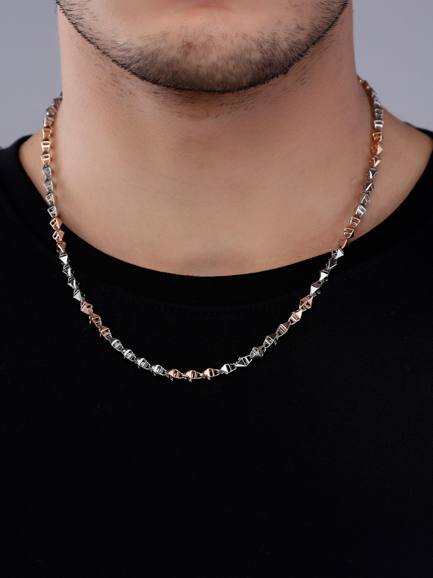 Two-Tone Hollow Pyramid Link 925 Sterling Silver Chain