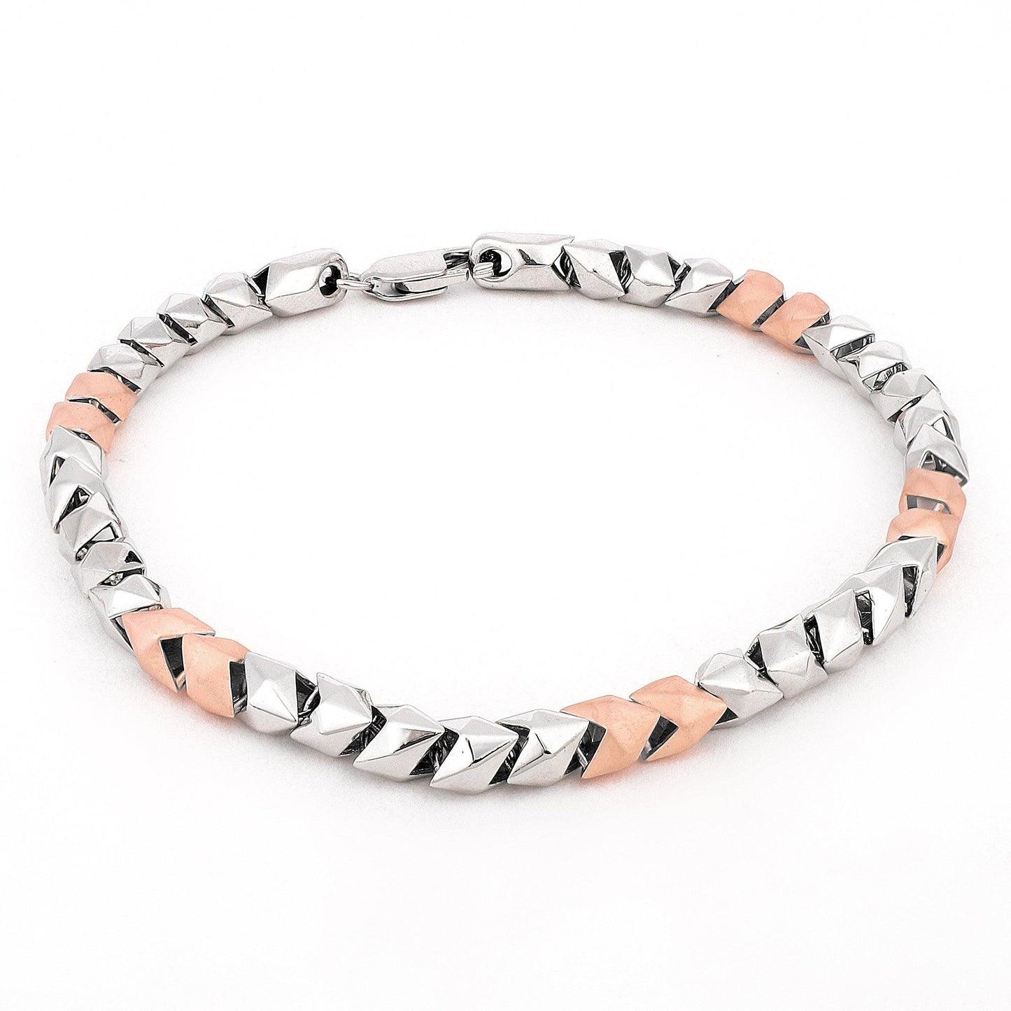 Geometric Chevron Dual-Tone 925 Sterling Silver Bracelet for Men