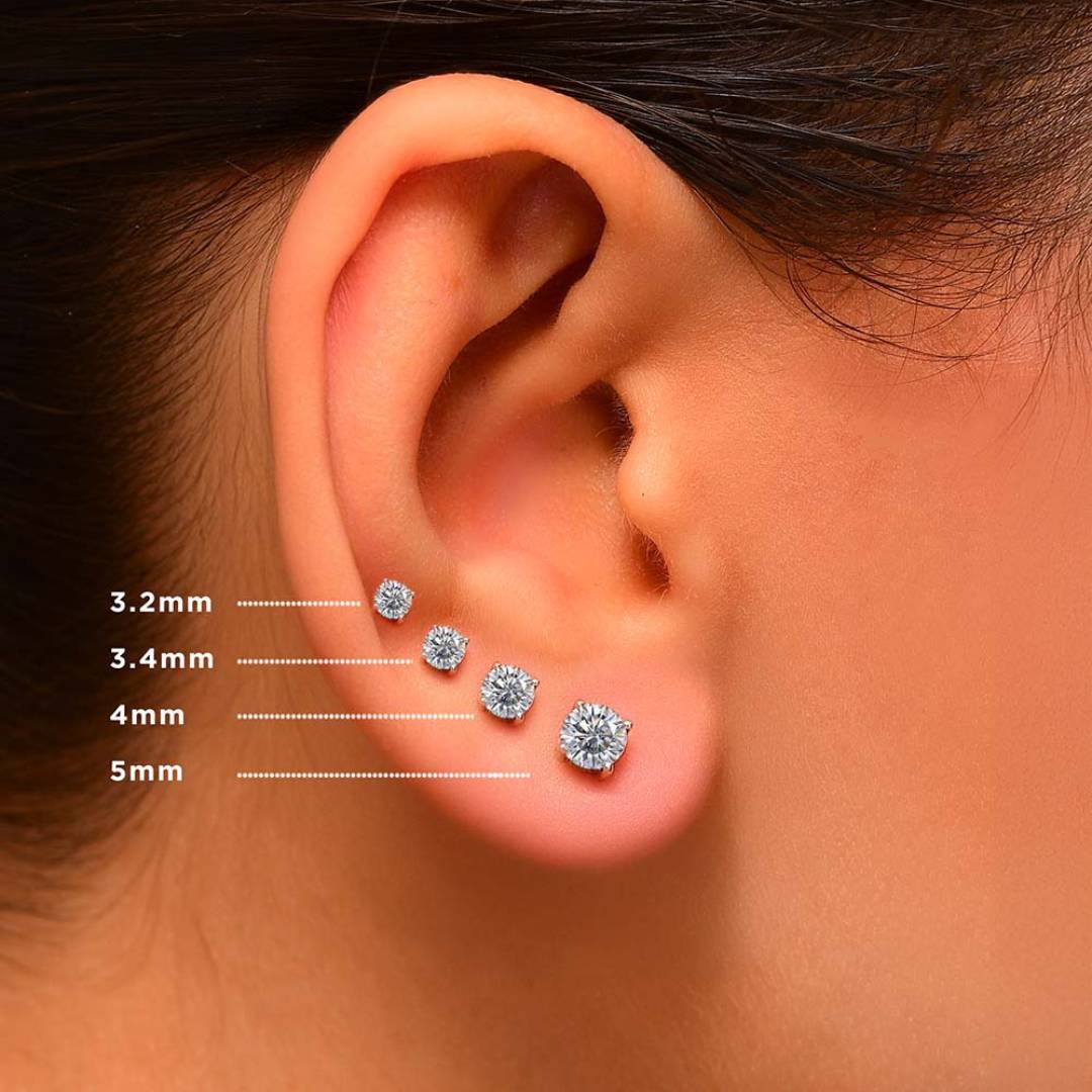 Round Cut Lab Grown Diamond Sleep Stud Earrings - Gold Earrings for Women