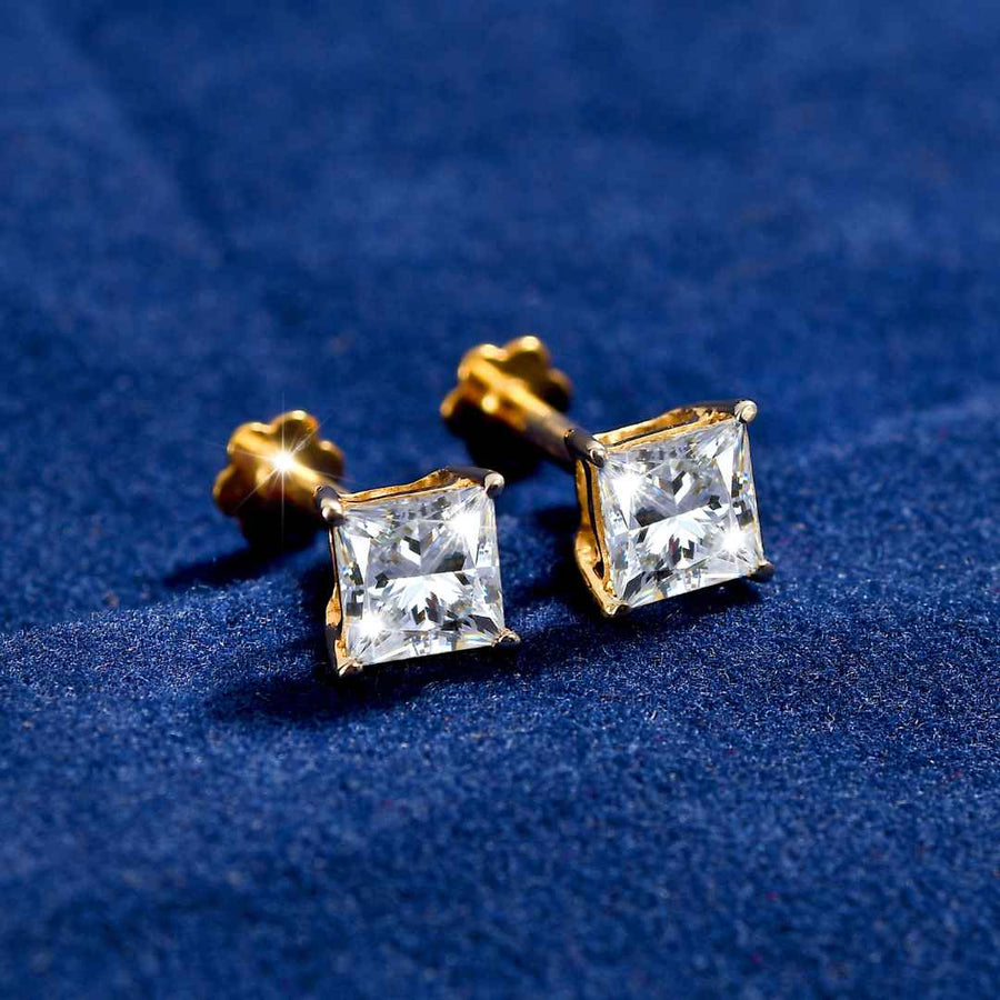 Princess Cut Lab Grown Diamond Sleep Stud Earrings - Gold Earrings for Women